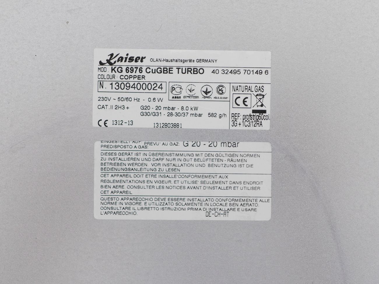 Варочная поверхность газовая KAISER KG 6976 CuGBE Turbo